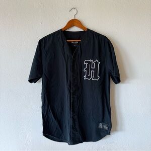 Hollister Baseball Jersey Shirt Men’s Size Medium Black Button Front